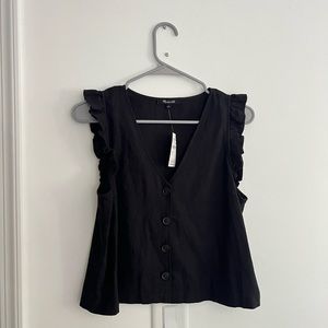 Madewell Button Front Top Ruffle Sleeve